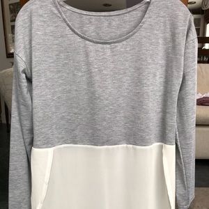 Gray and White Long Sleeve Top
